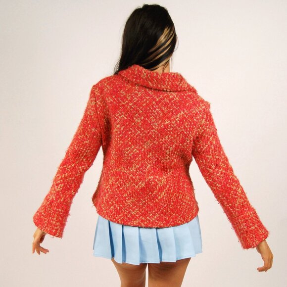 Vintage Tweed Flounce Sleeve Blazer (12) large bell sleeve jacket pink prep y2k - Picture 3 of 9